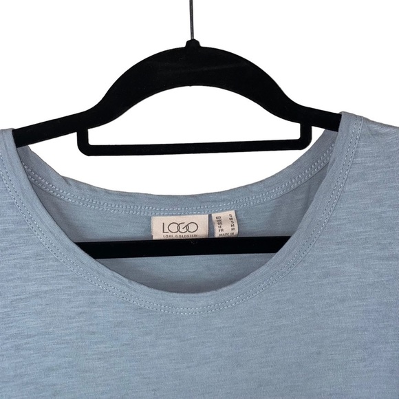 LOGO by Lori Goldstein Blue Cotton Slub Knit Long Sleeve Top Pleated Peplum Sz S - Picture 3 of 7